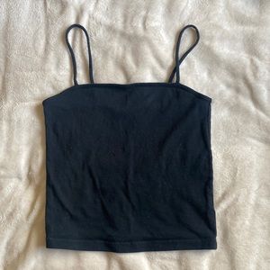 Black square neck tank top.